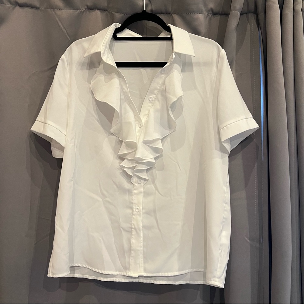 White Ruffle Blouse—Large